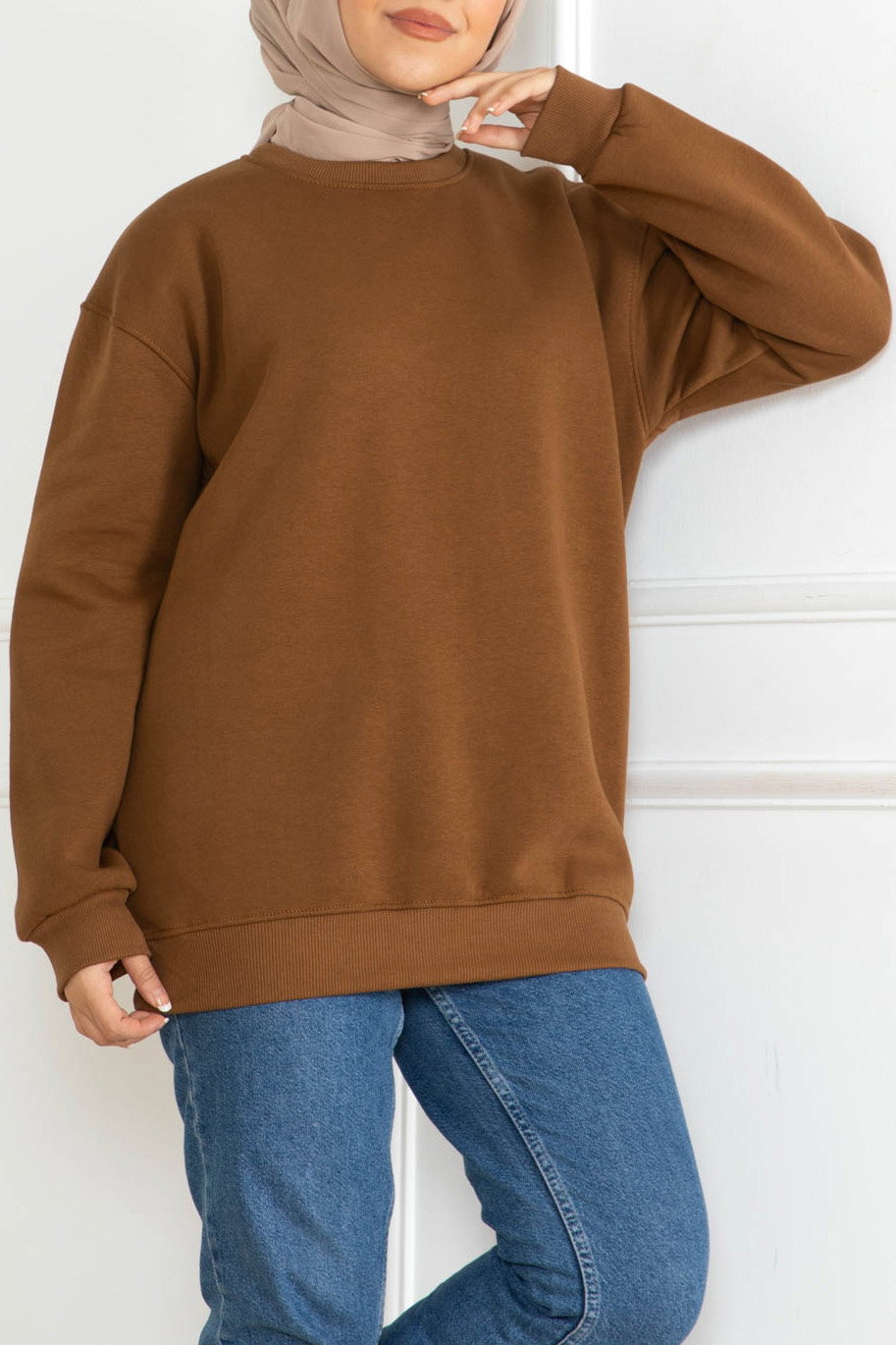 Düz Orta Kadın Taba Sweatshirt - 26617 - 2