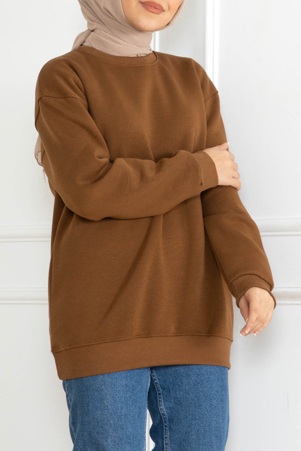 Düz Orta Kadın Taba Sweatshirt - 26617 - 3
