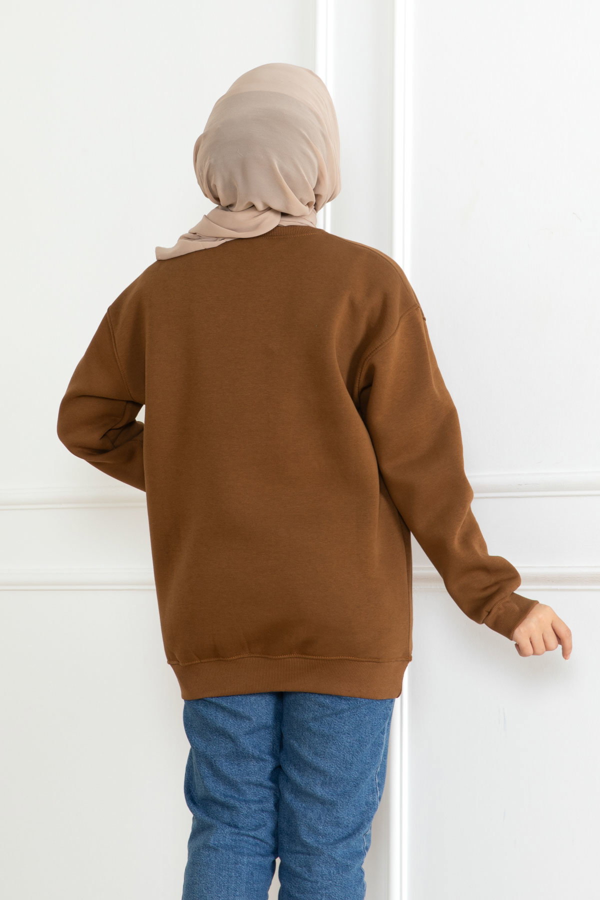 Düz Orta Kadın Taba Sweatshirt - 26617 - 4