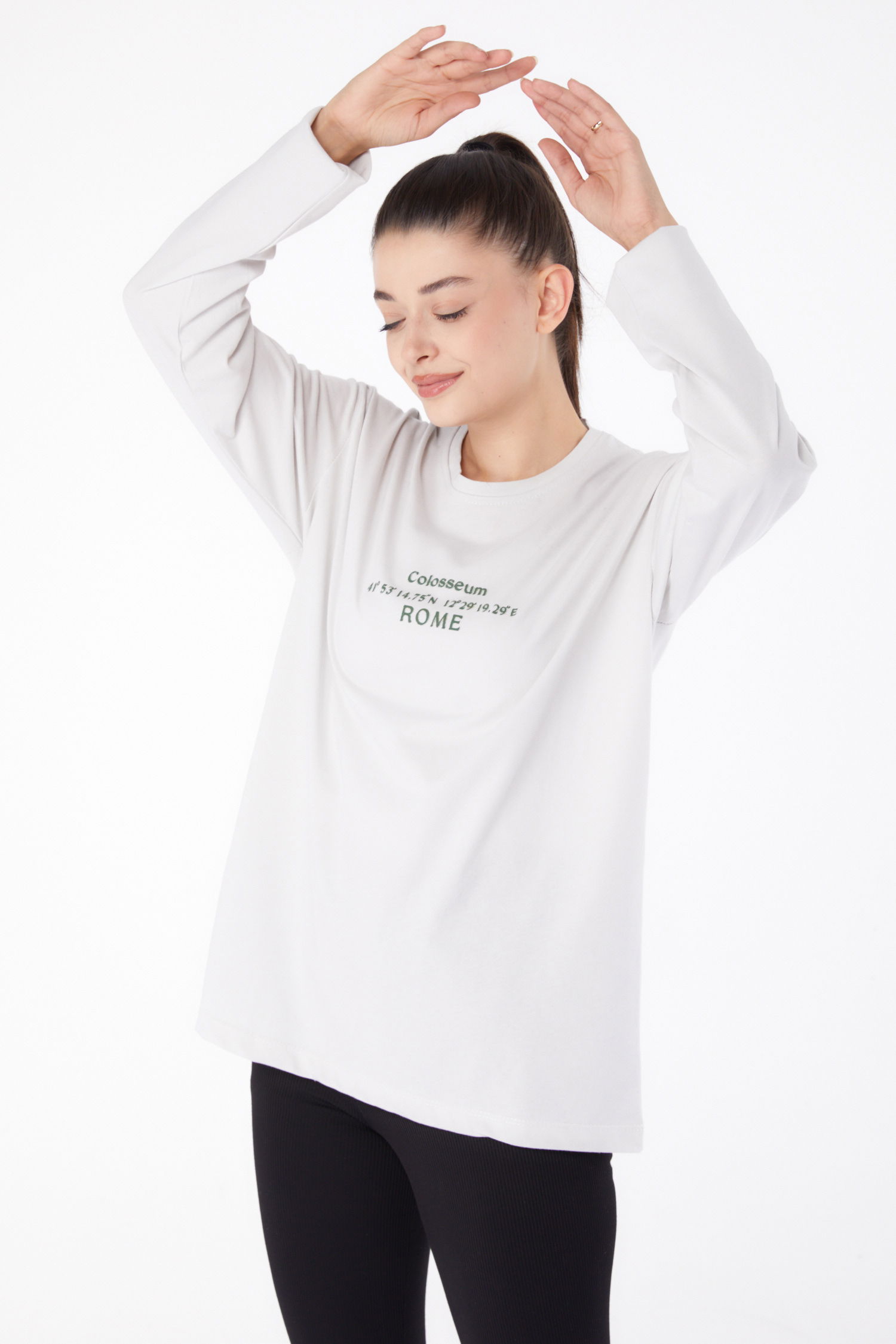 Düz Orta Kadın Taş Baskılı Sweat - 26264 - 1