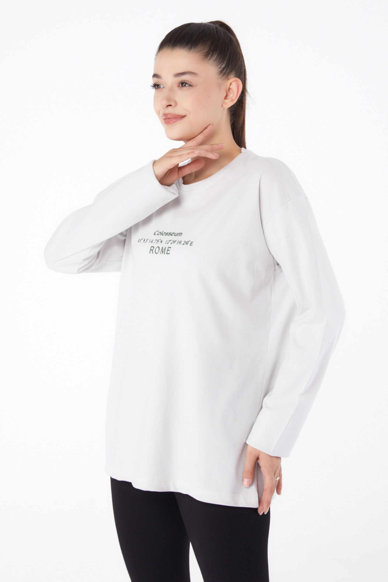 Düz Orta Kadın Taş Baskılı Sweat - 26264 - 3