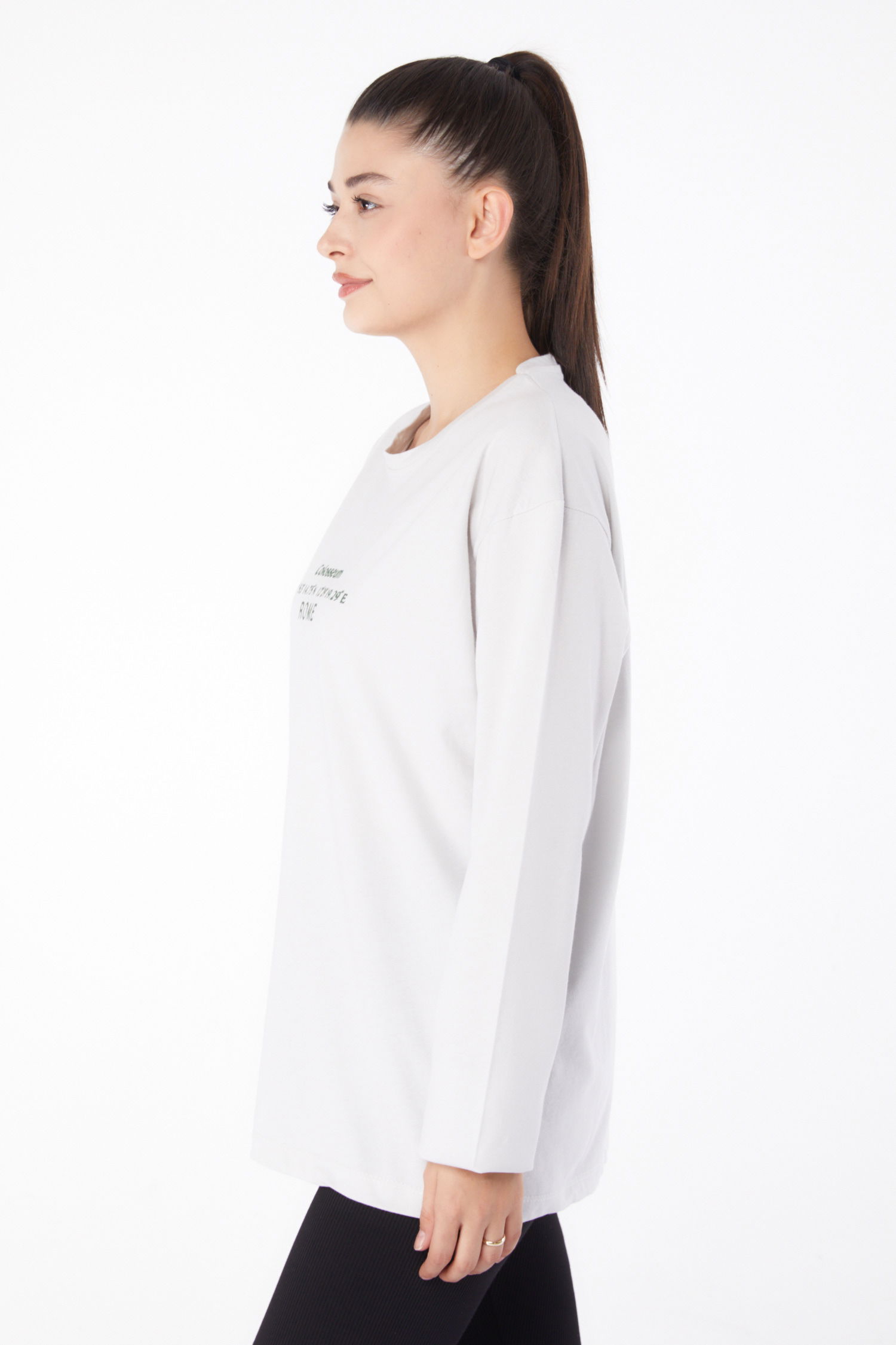 Düz Orta Kadın Taş Baskılı Sweat - 26264 - 4