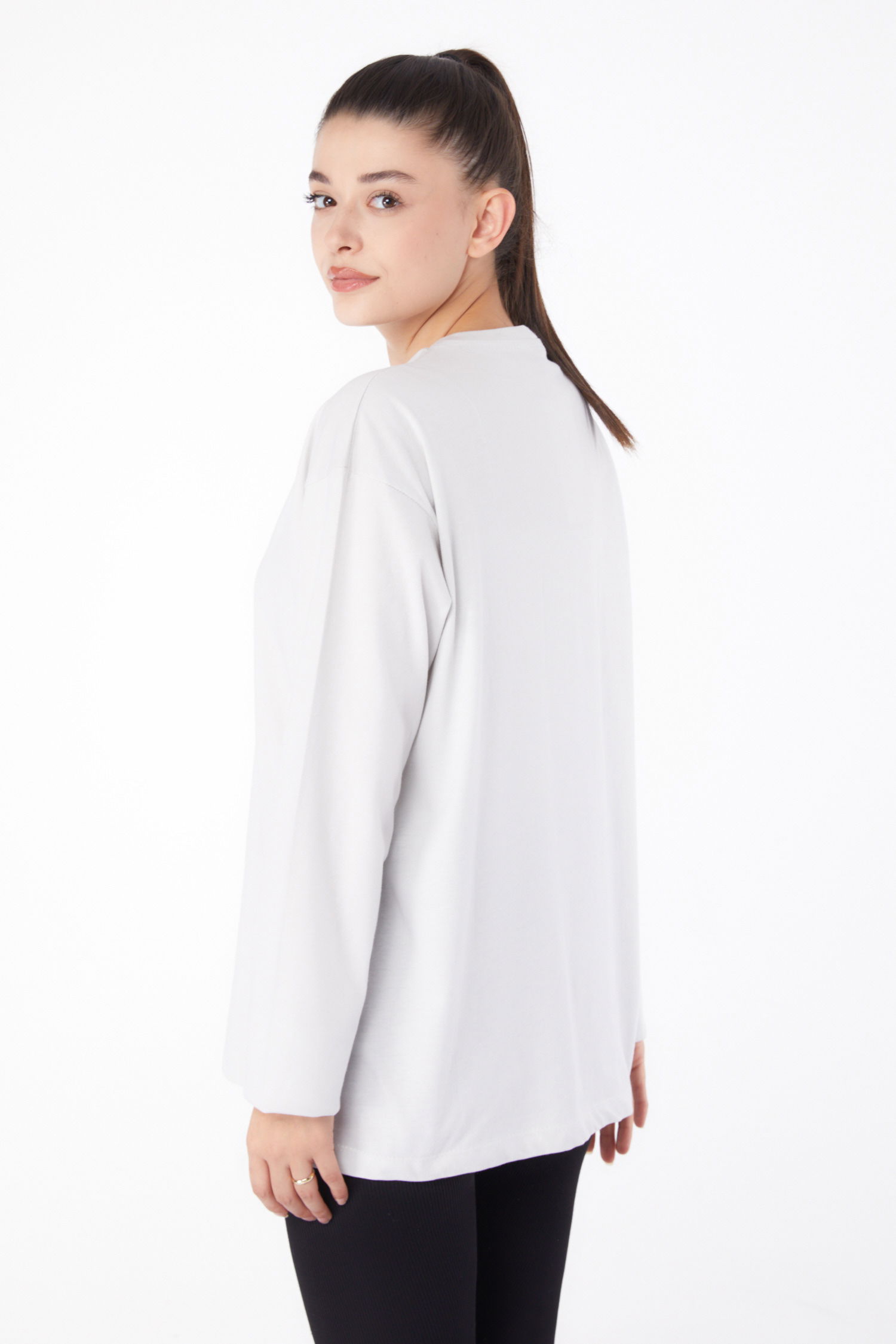 Düz Orta Kadın Taş Baskılı Sweat - 26264 - 5