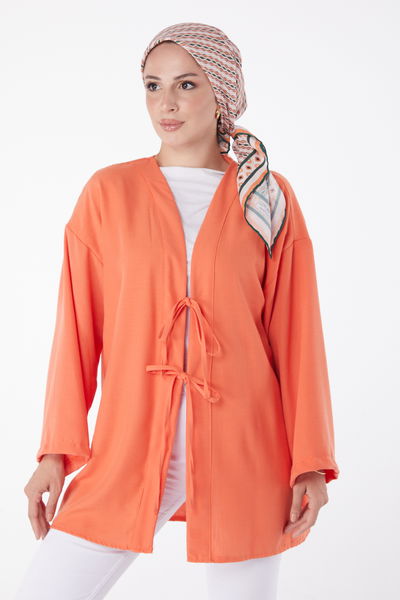 Düz Orta Kadın Turuncu Bağcıklı Kimono - 26141 