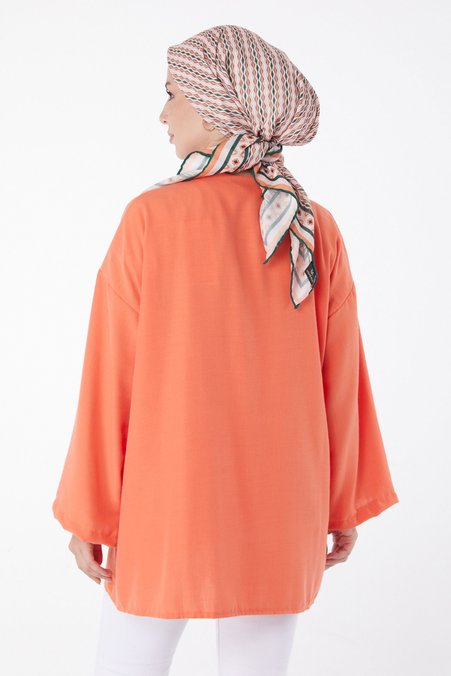 Düz Orta Kadın Turuncu Bağcıklı Kimono - 26141 - 4