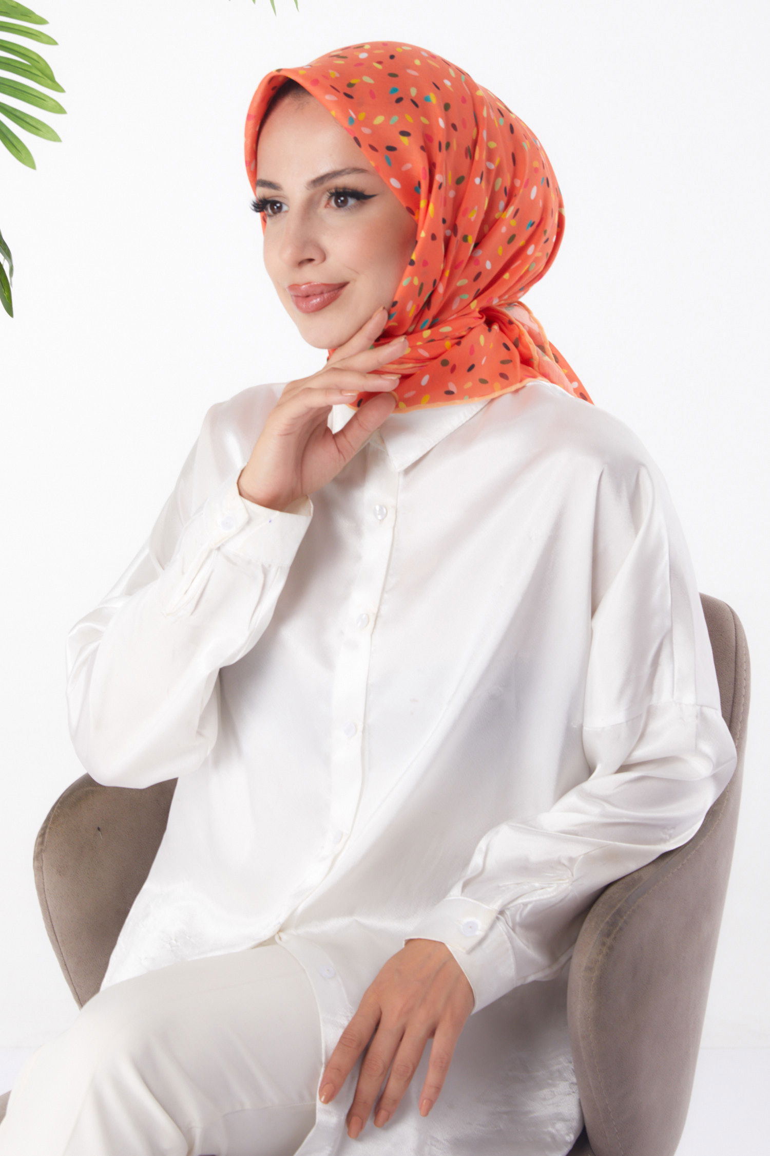 Desenli Eşarp Turuncu - 25972 - 2