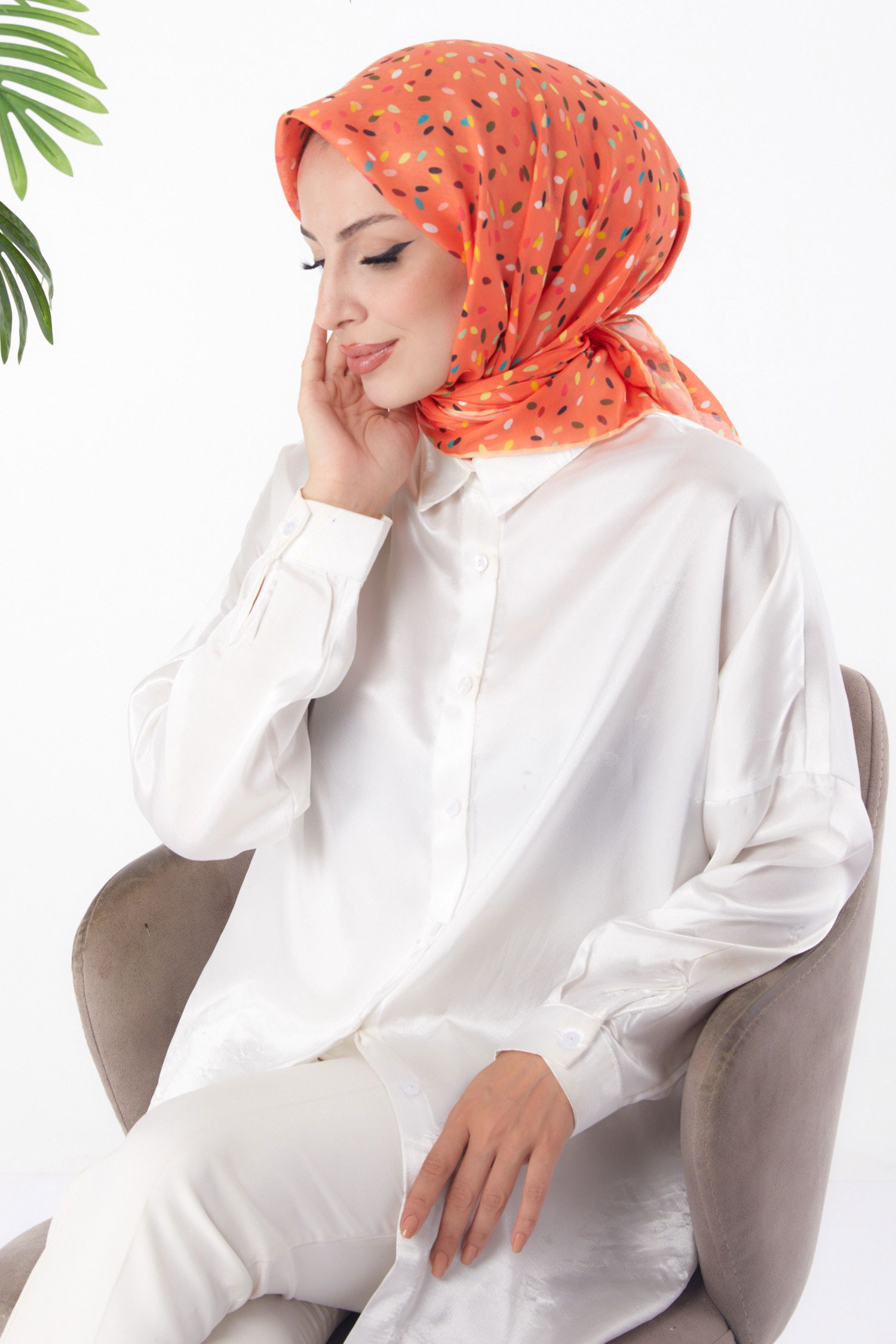 Desenli Eşarp Turuncu - 25972 - 3