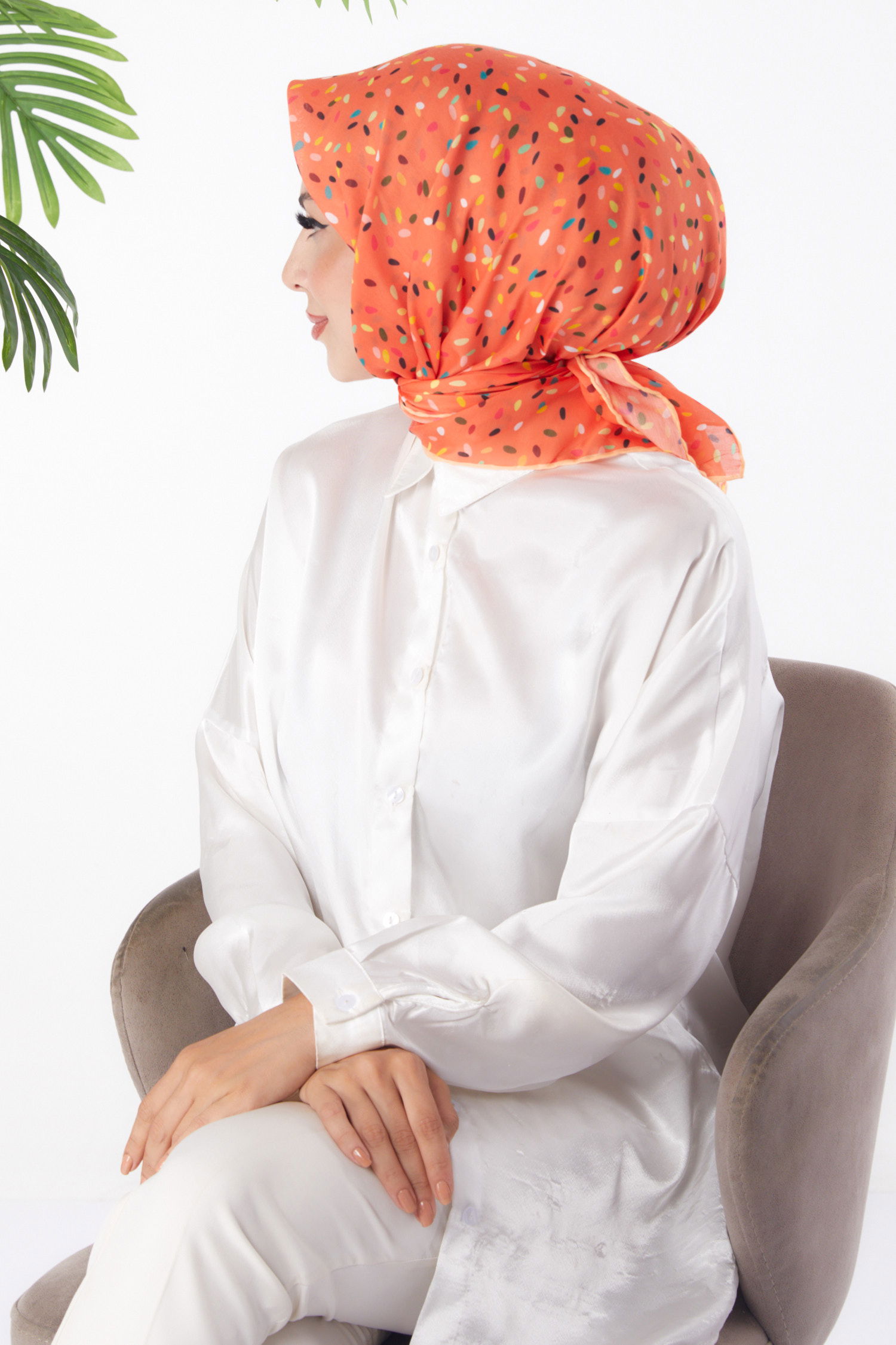 Desenli Eşarp Turuncu - 25972 - 4