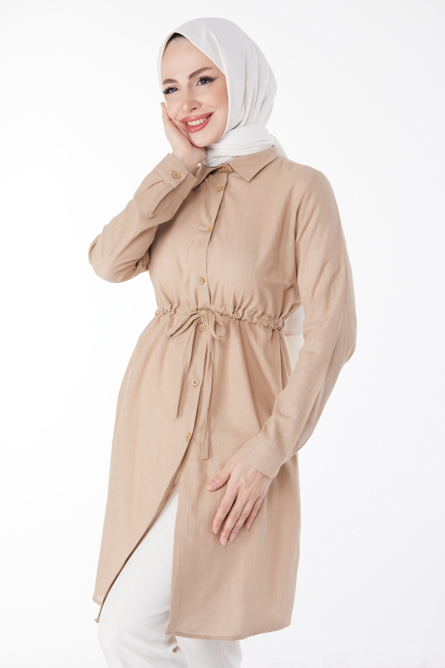 Beli Tünel Detaylı Tunik Vizon - 13157 - 1