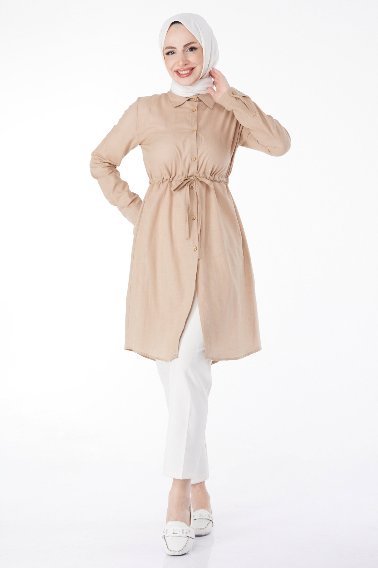 Beli Tünel Detaylı Tunik Vizon - 13157 - 2