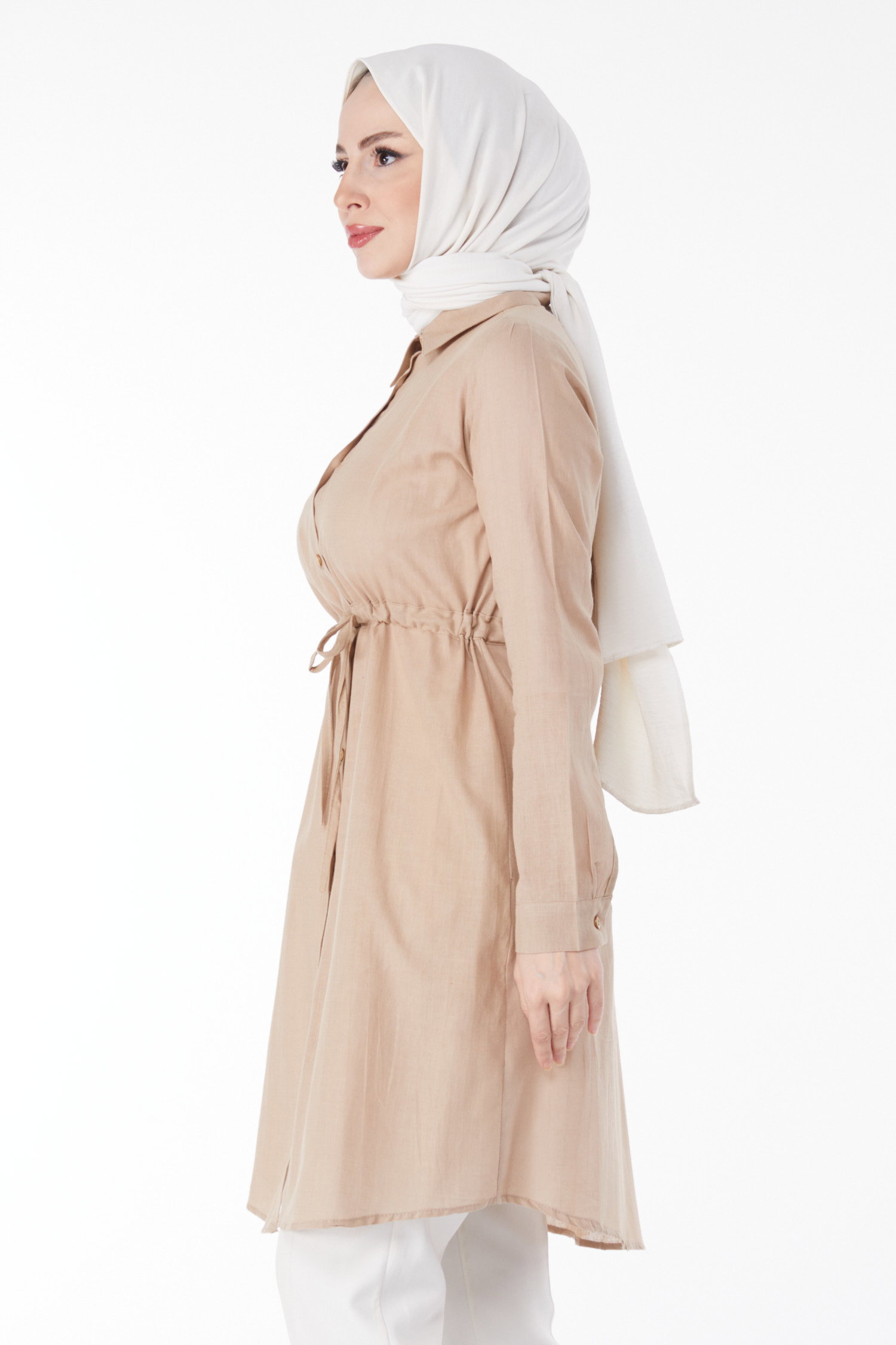 Beli Tünel Detaylı Tunik Vizon - 13157 - 3