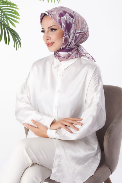 Düz Orta Kadın Vizon Desenli Eşarp - 25973 