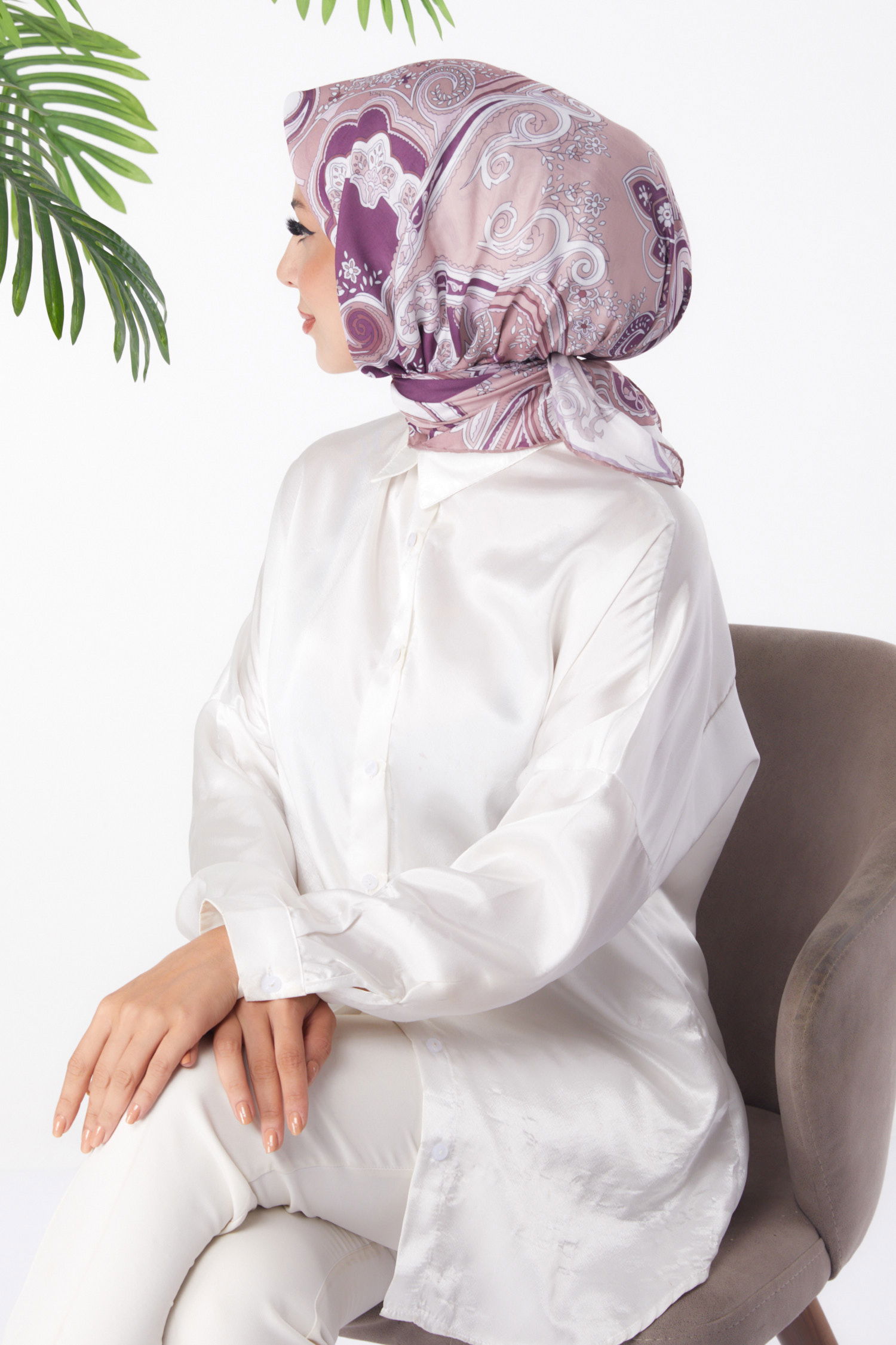 Düz Orta Kadın Vizon Desenli Eşarp - 25973 - 4