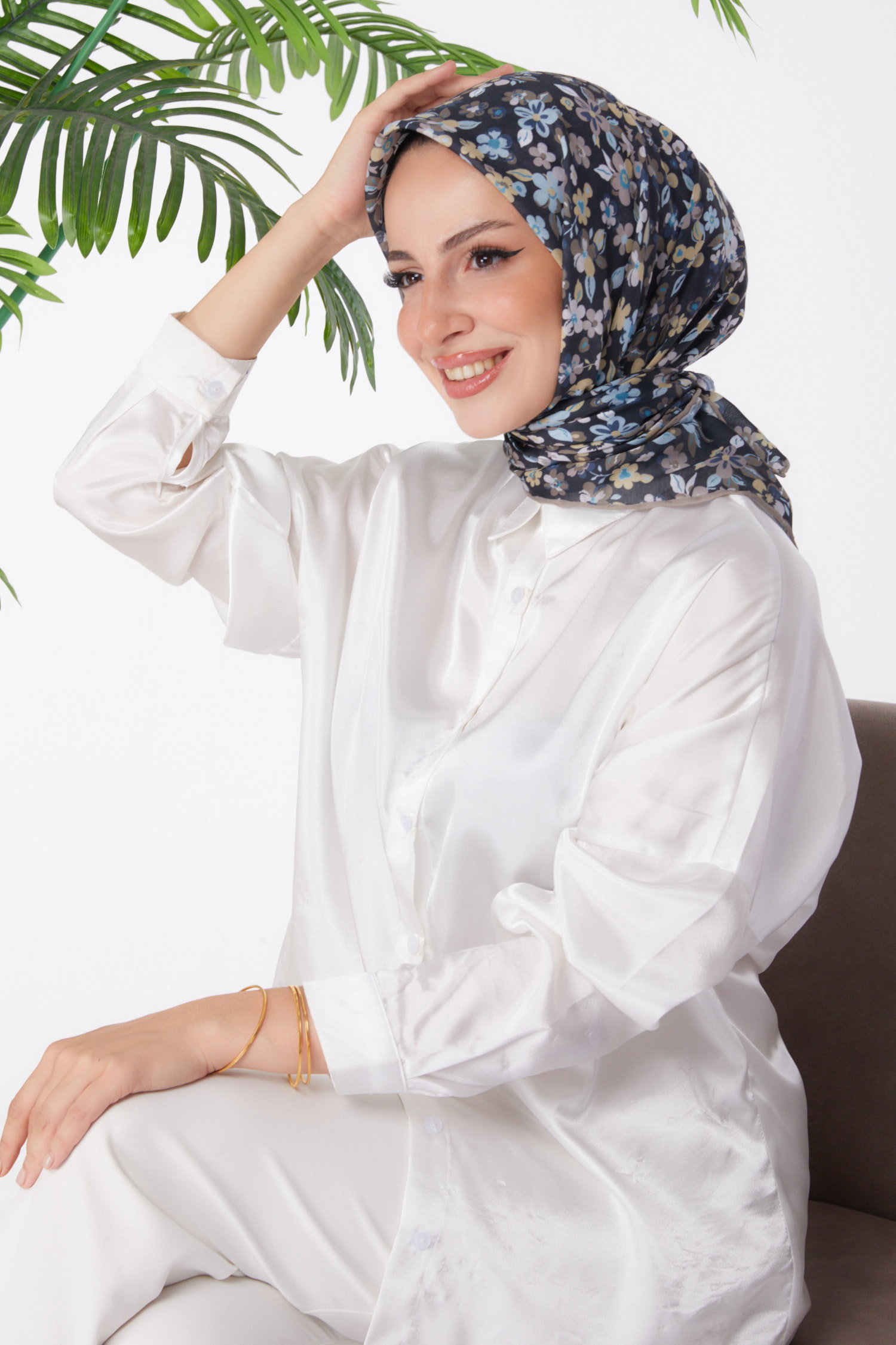 Düz Orta Kadın Vizon Desenli Eşarp - 25975 - 1