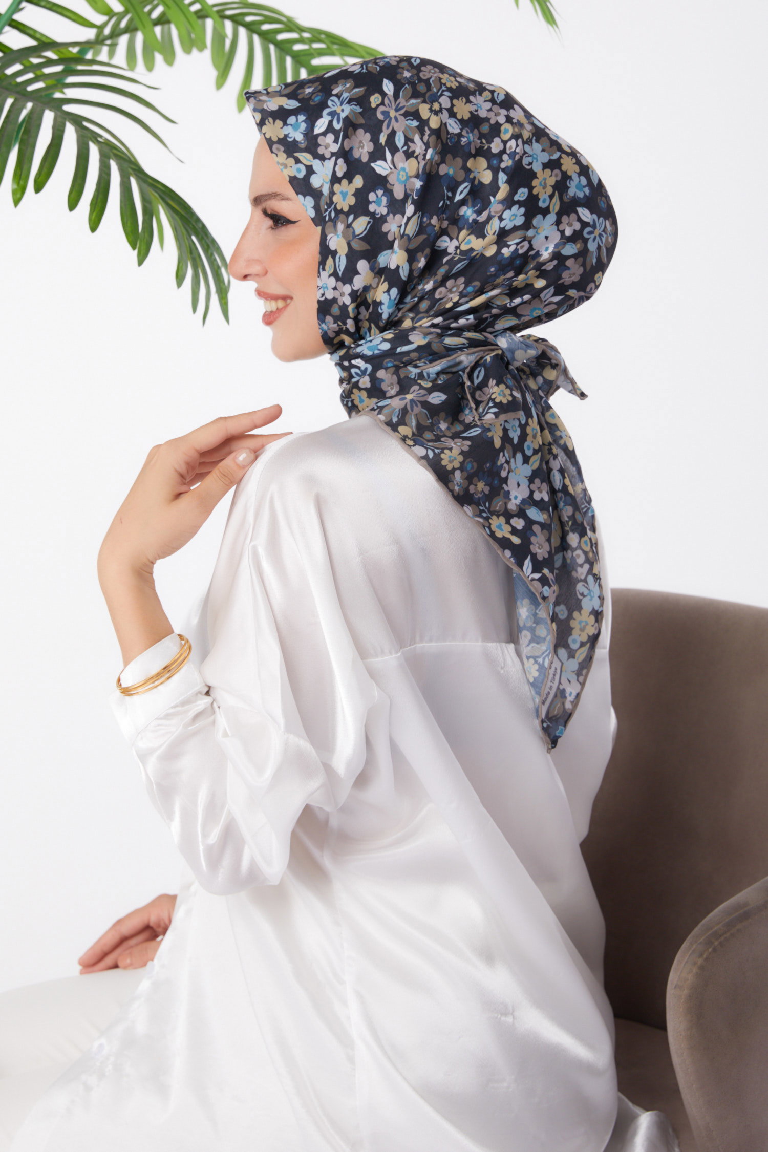Düz Orta Kadın Vizon Desenli Eşarp - 25975 - 2
