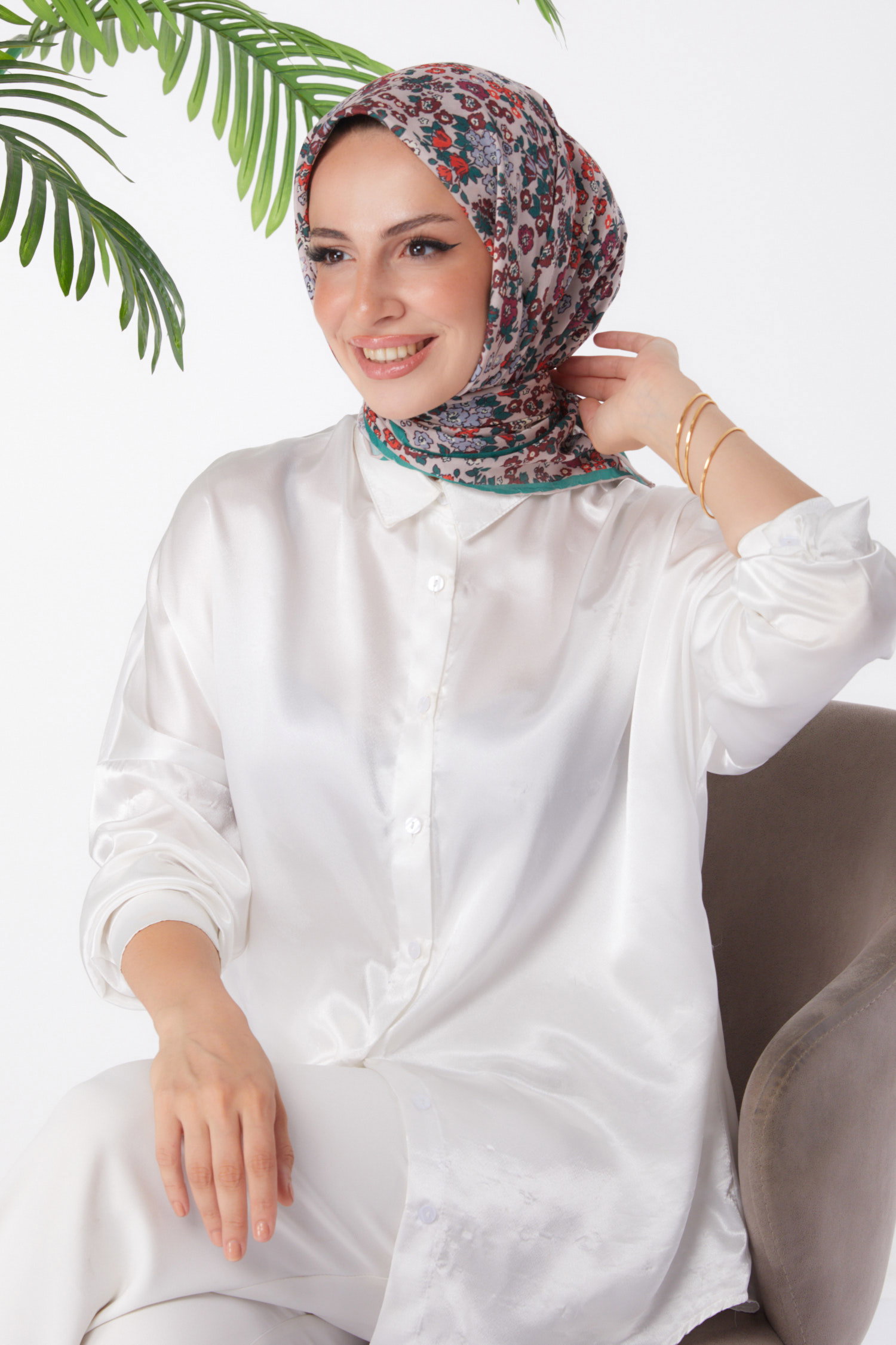 Düz Orta Kadın Vizon Desenli Eşarp - 25977 - 1