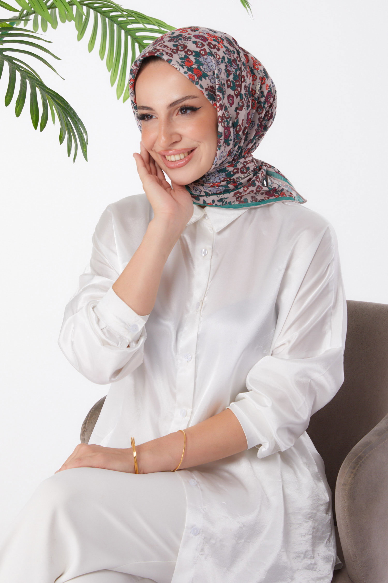 Düz Orta Kadın Vizon Desenli Eşarp - 25977 - 2