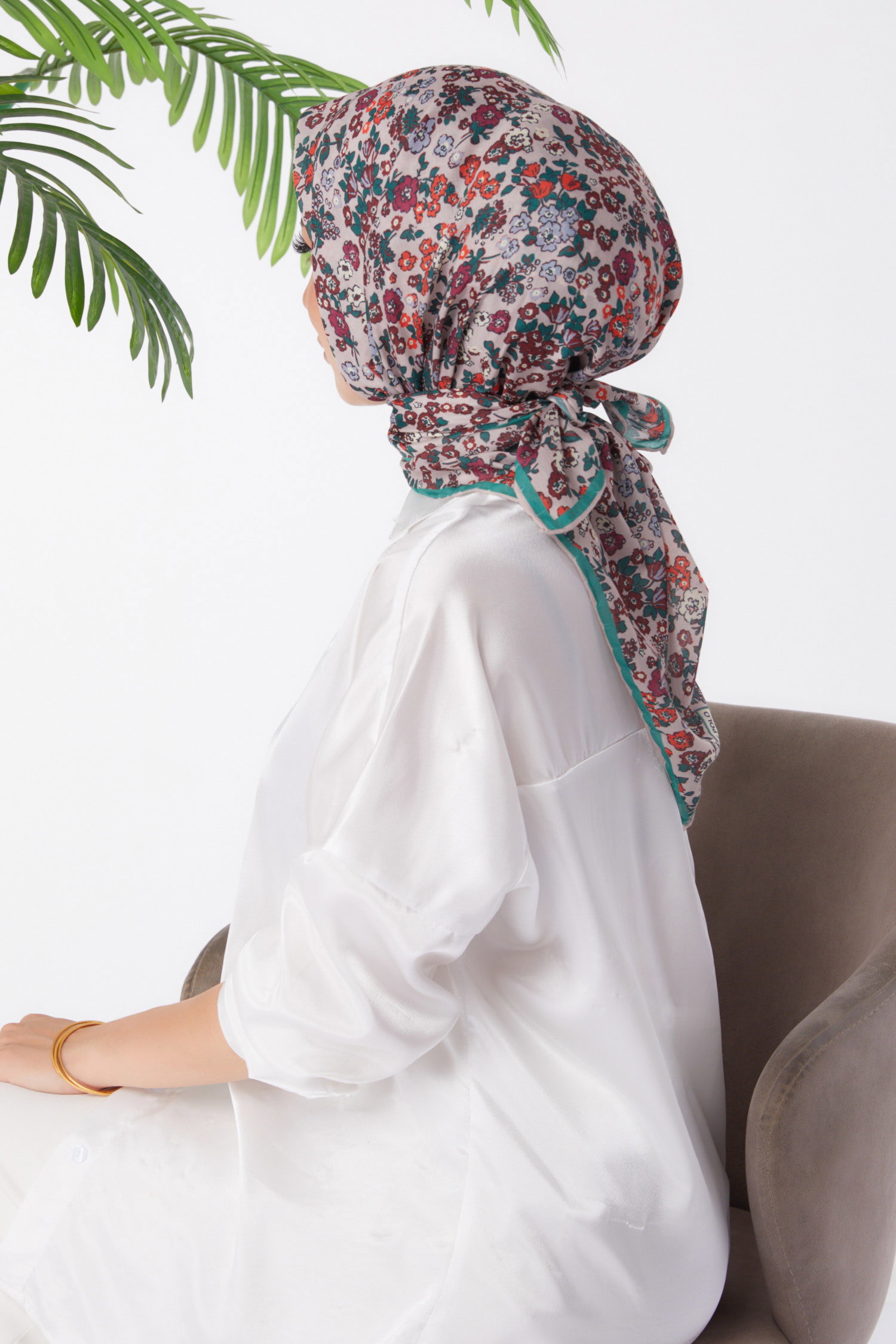 Düz Orta Kadın Vizon Desenli Eşarp - 25977 - 3