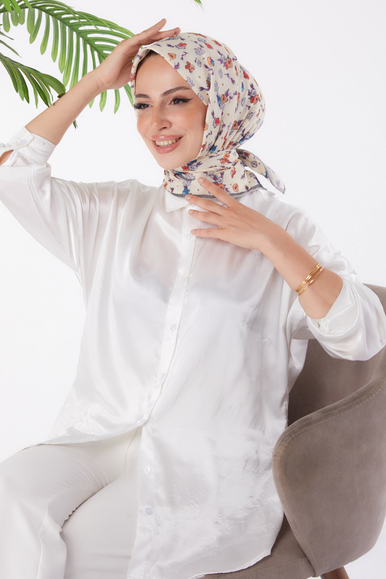 Düz Orta Kadın Vizon Desenli Eşarp - 25978 - 2