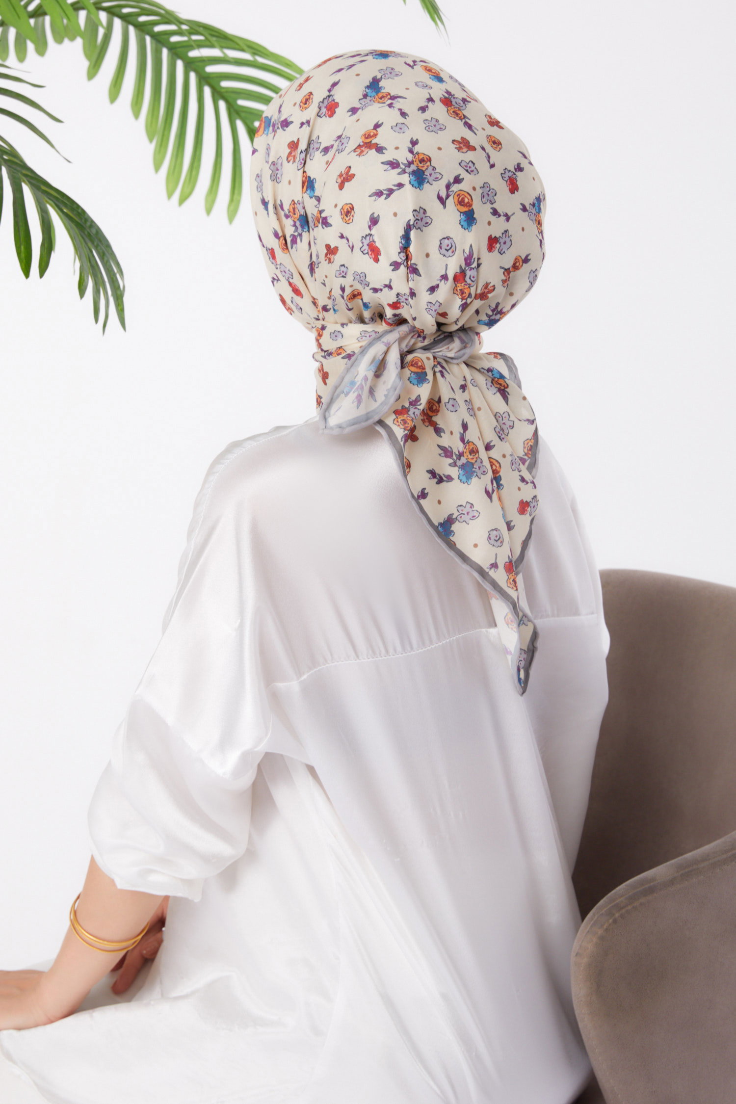 Düz Orta Kadın Vizon Desenli Eşarp - 25978 - 3