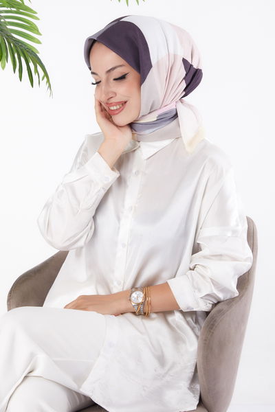 Düz Orta Kadın Vizon Desenli Eşarp - 26148 