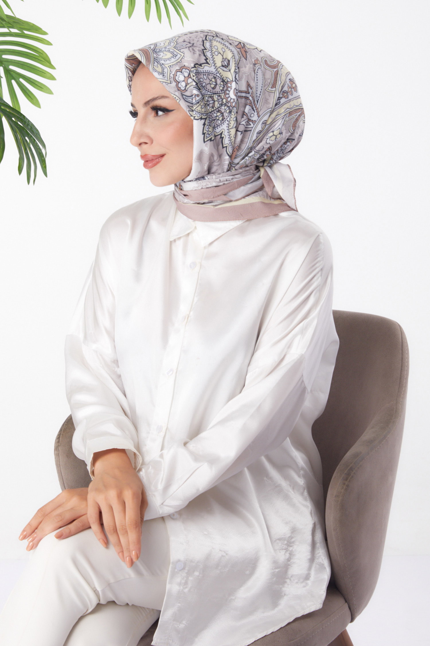 Desenli Eşarp Vizon - 26154 - 2