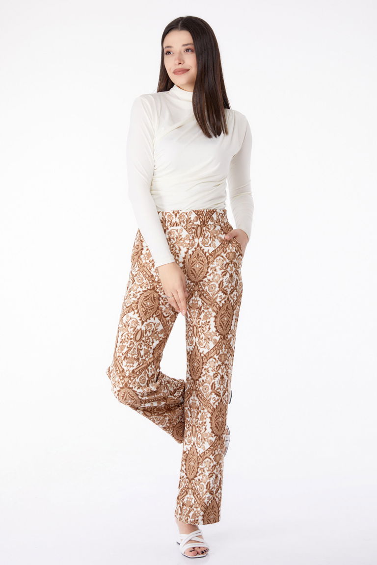 Desenli Pantolon Vizon - 25313 - TOFİSA