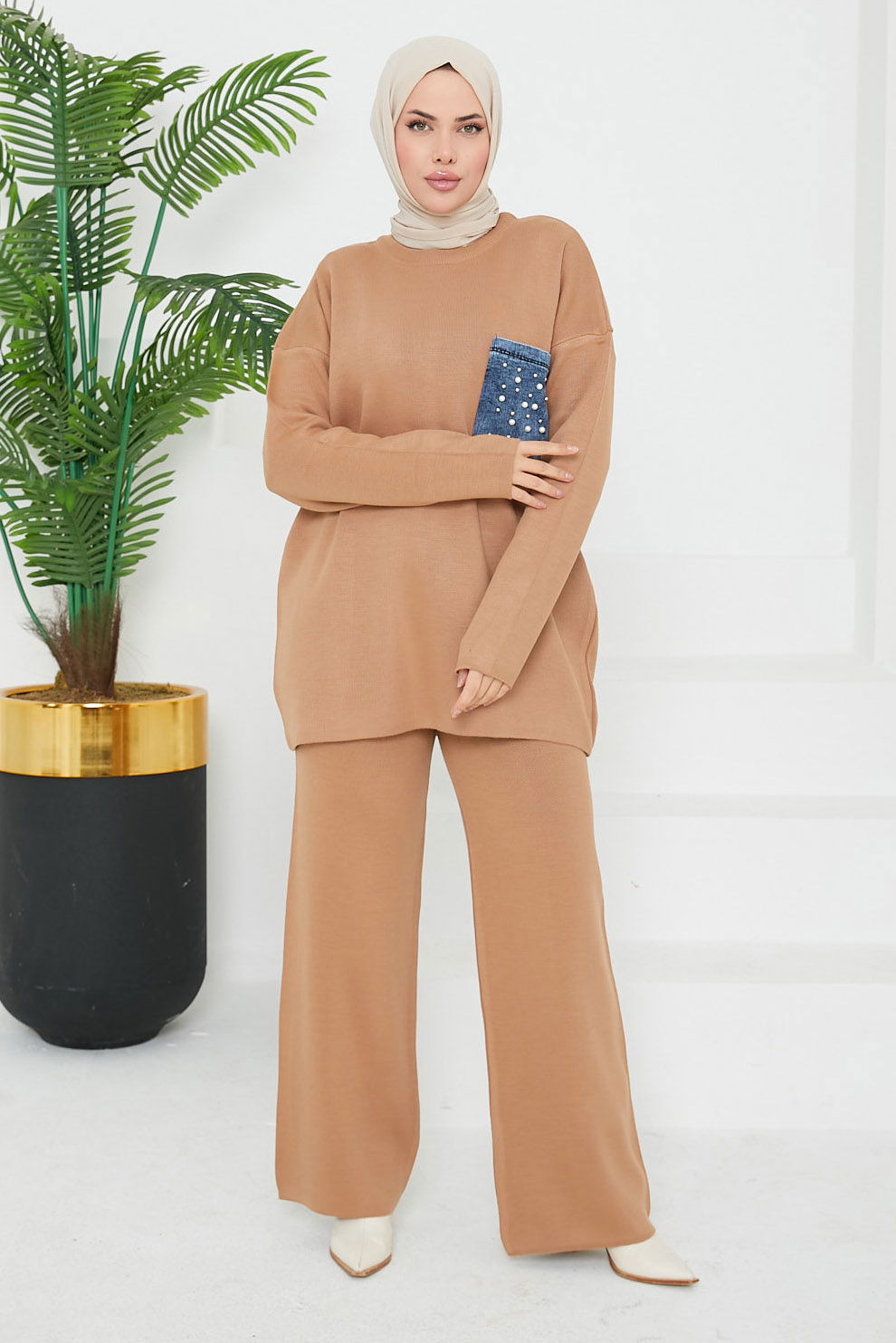 Kot Cepli Triko Takım Vizon - 26663 - 2