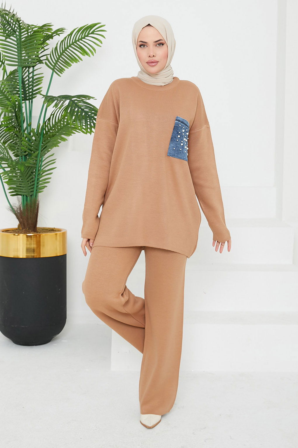 Kot Cepli Triko Takım Vizon - 26663 - 3