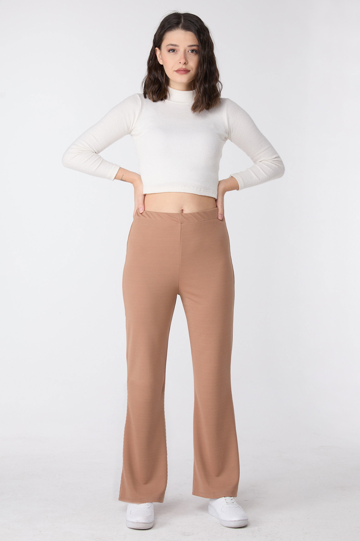 Düz Orta Kadın Vizon PANTOLON - 26262 - 1