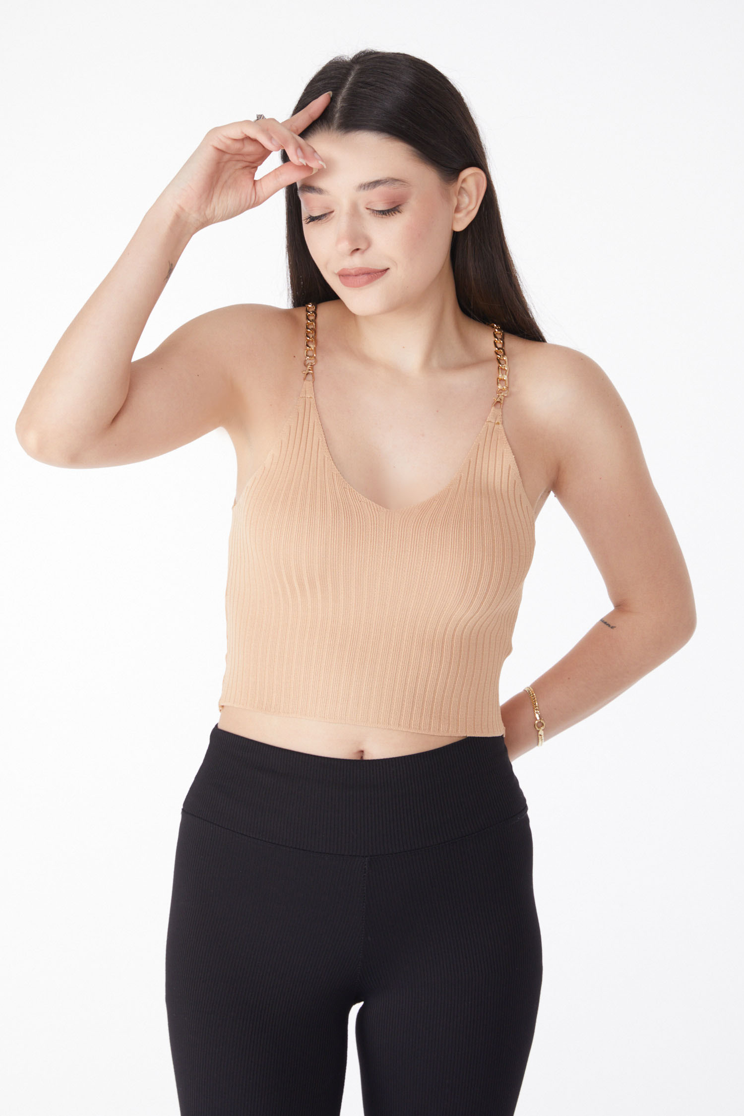 Zincirli Triko Crop Vizon - 25221 - 1