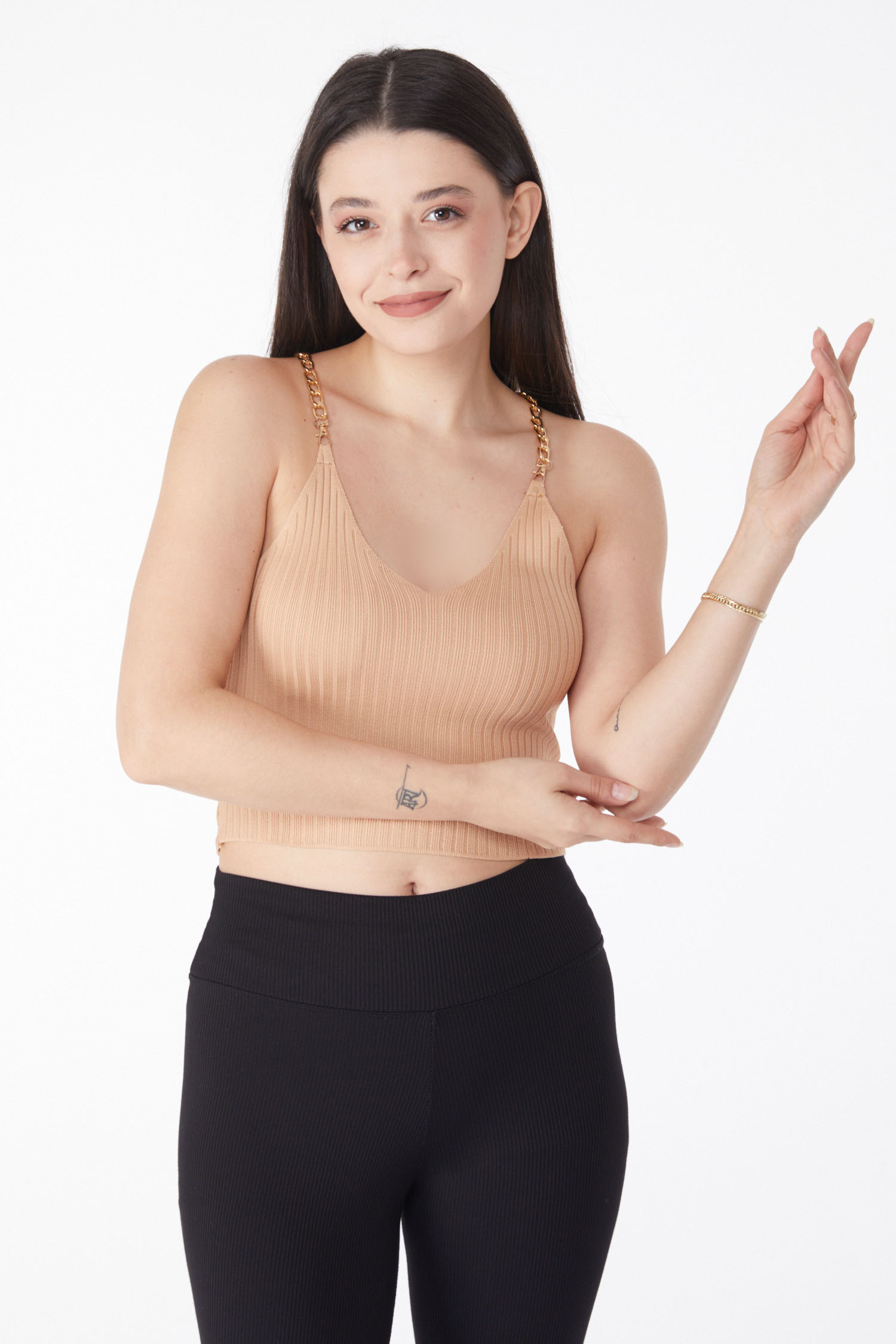 Zincirli Triko Crop Vizon - 25221 - 3