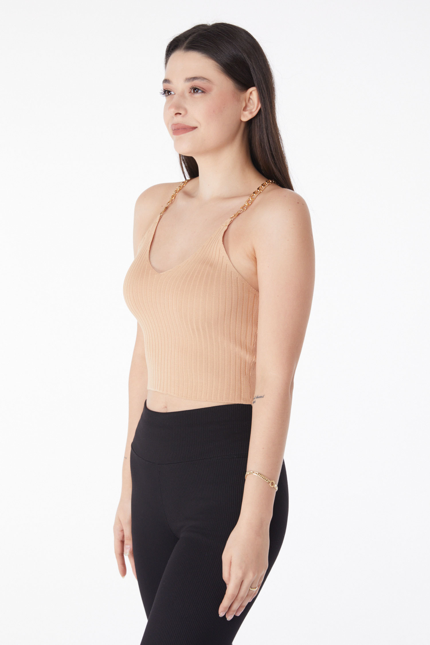 Zincirli Triko Crop Vizon - 25221 - 4