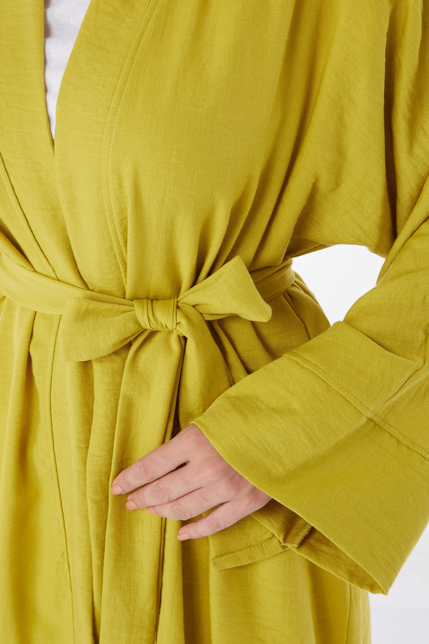 Düz Orta Kadın Yağ Yeşili Kuşaklı Kimono - 26129 - 5