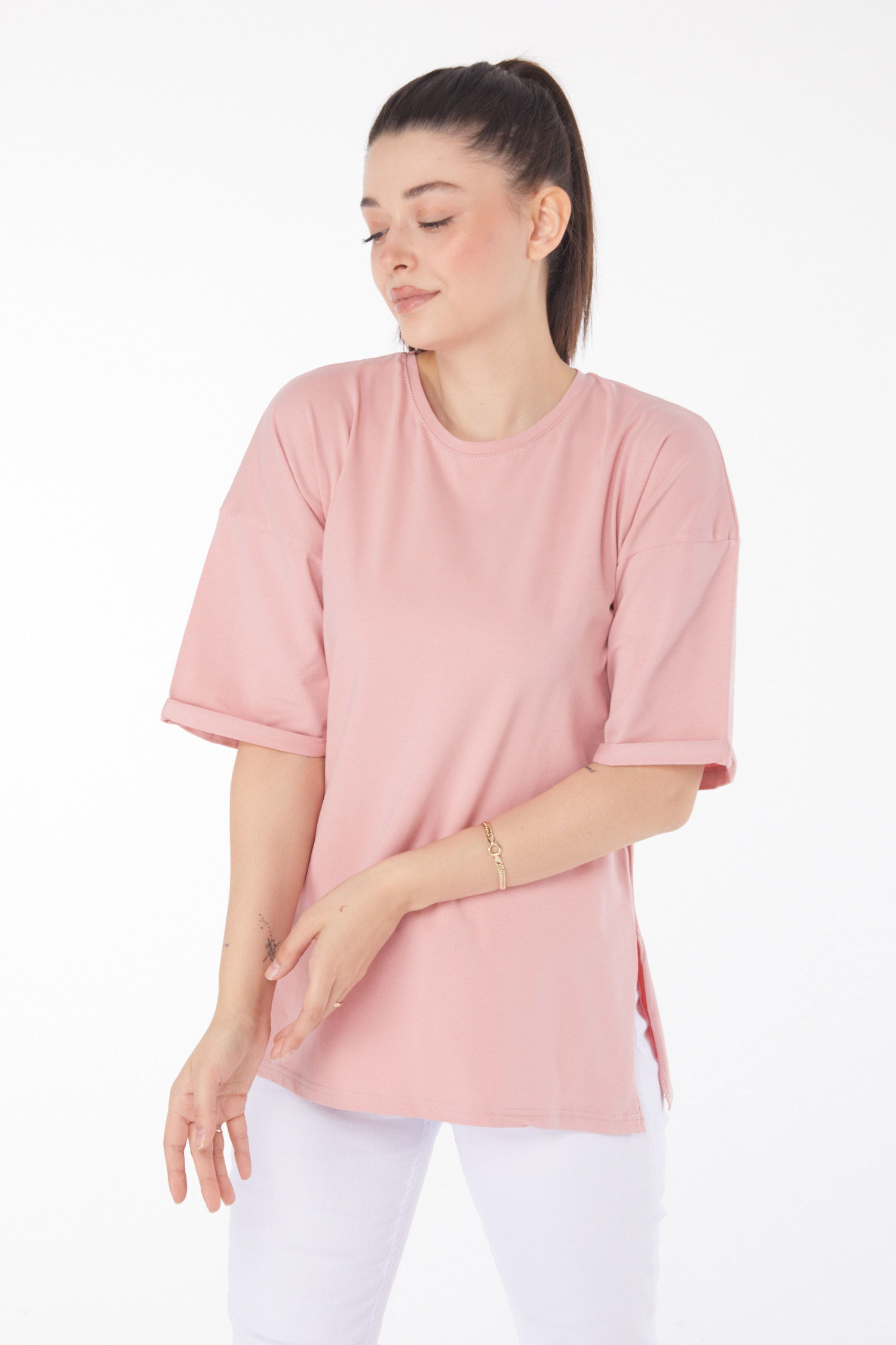 Düz Orta Kadın Yavruağzi T-Shirt - 25848 - 1