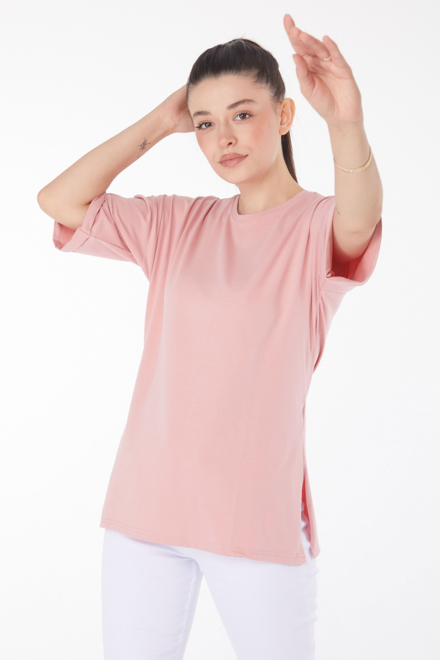 Düz Orta Kadın Yavruağzi T-Shirt - 25848 - 2