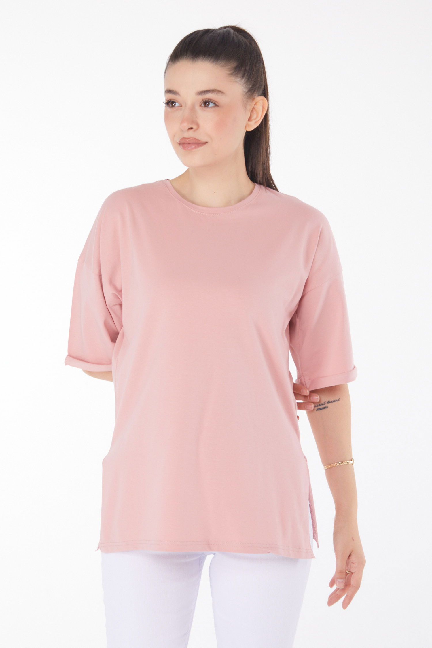 Düz Orta Kadın Yavruağzi T-Shirt - 25848 - 3