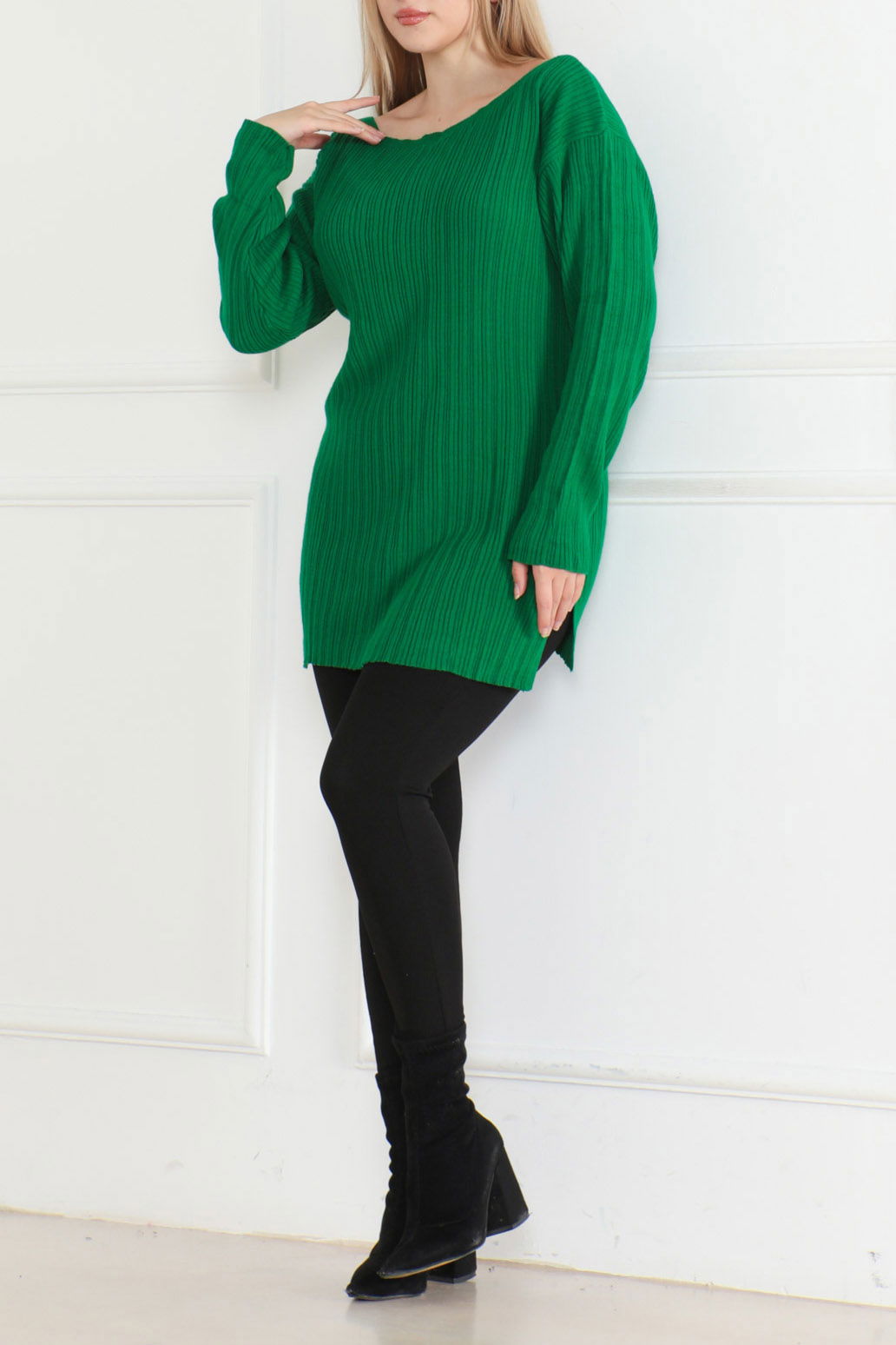 Açık Yaka Kazak Yesil - 26629 - 2