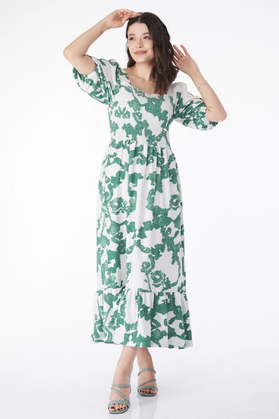 Desenli Midi Elbise Yesil - 25241 