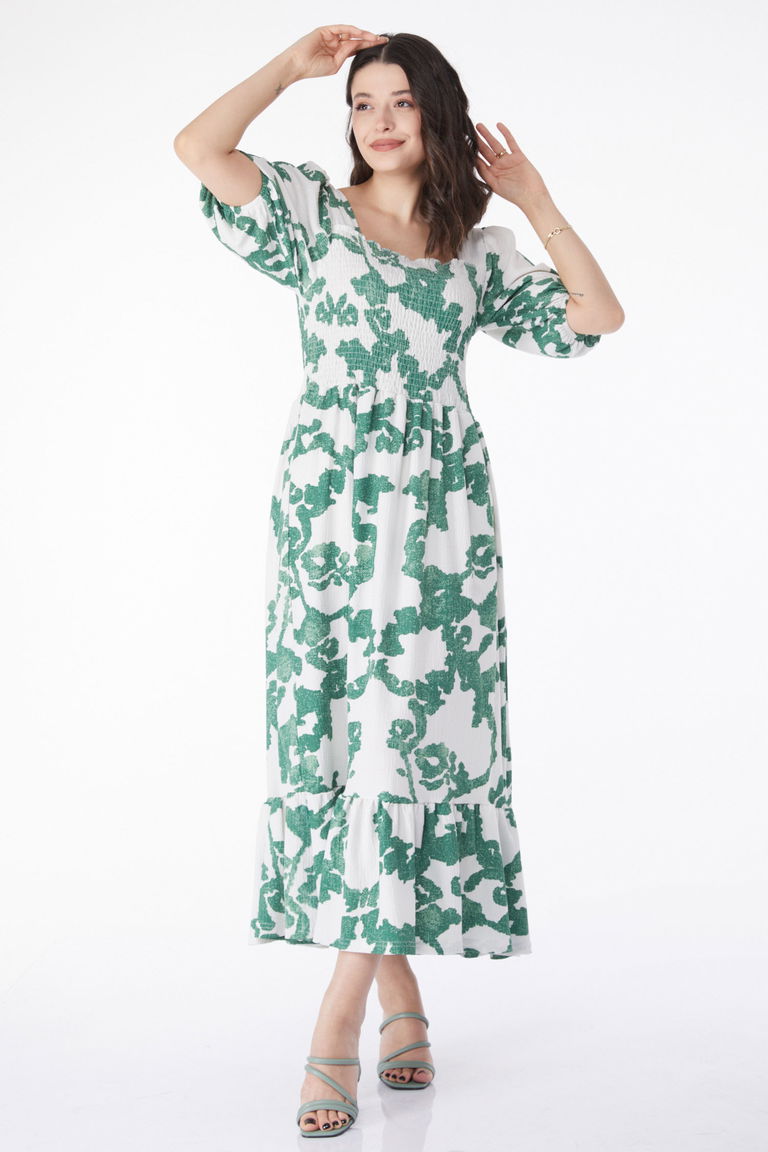 Desenli Midi Elbise Yesil - 25241 - TOFİSA