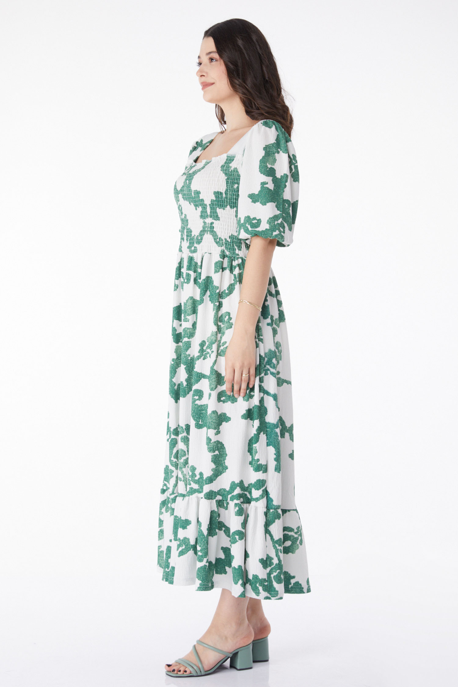 Desenli Midi Elbise Yesil - 25241 - 3