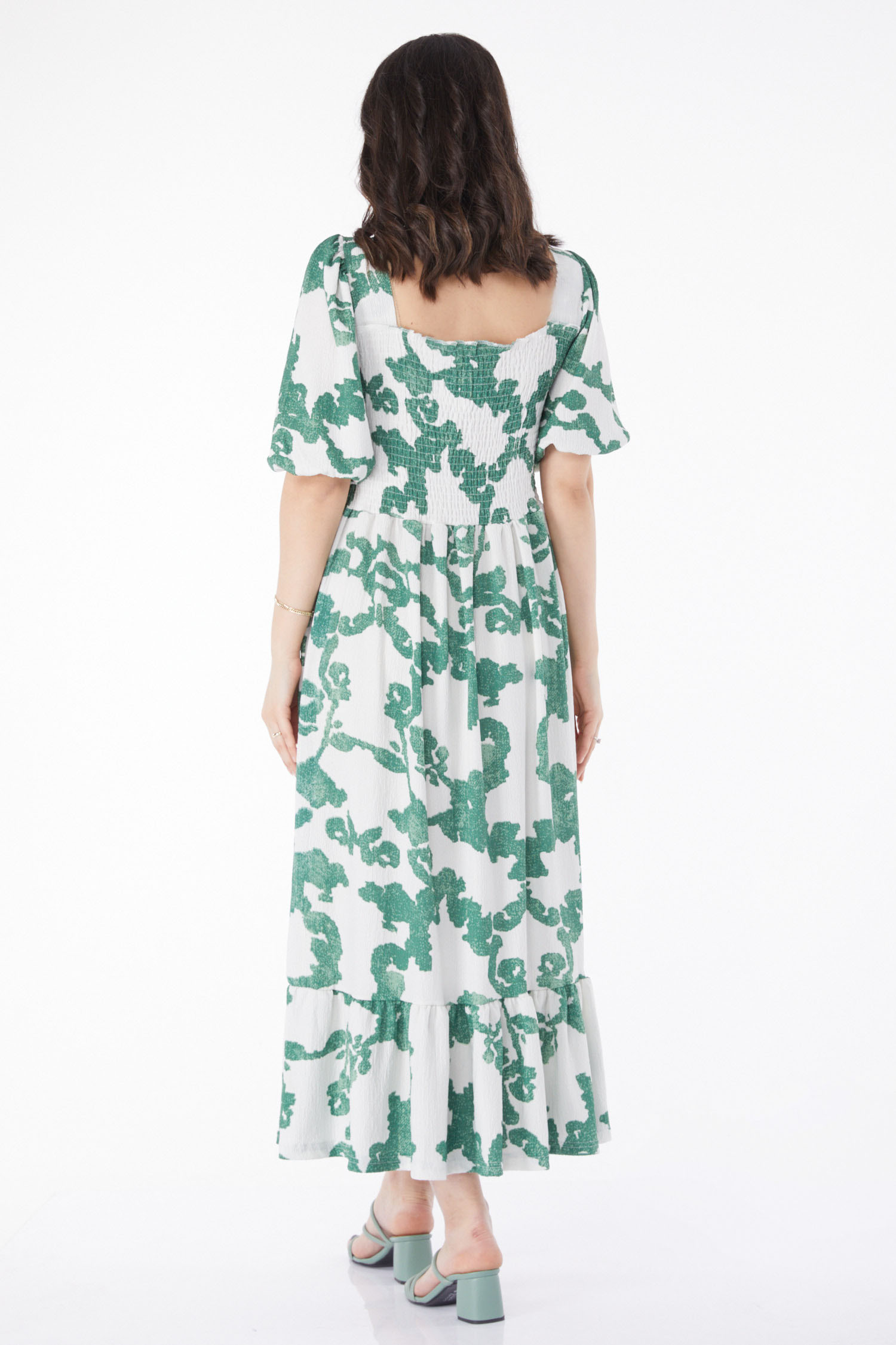 Desenli Midi Elbise Yesil - 25241 - 4