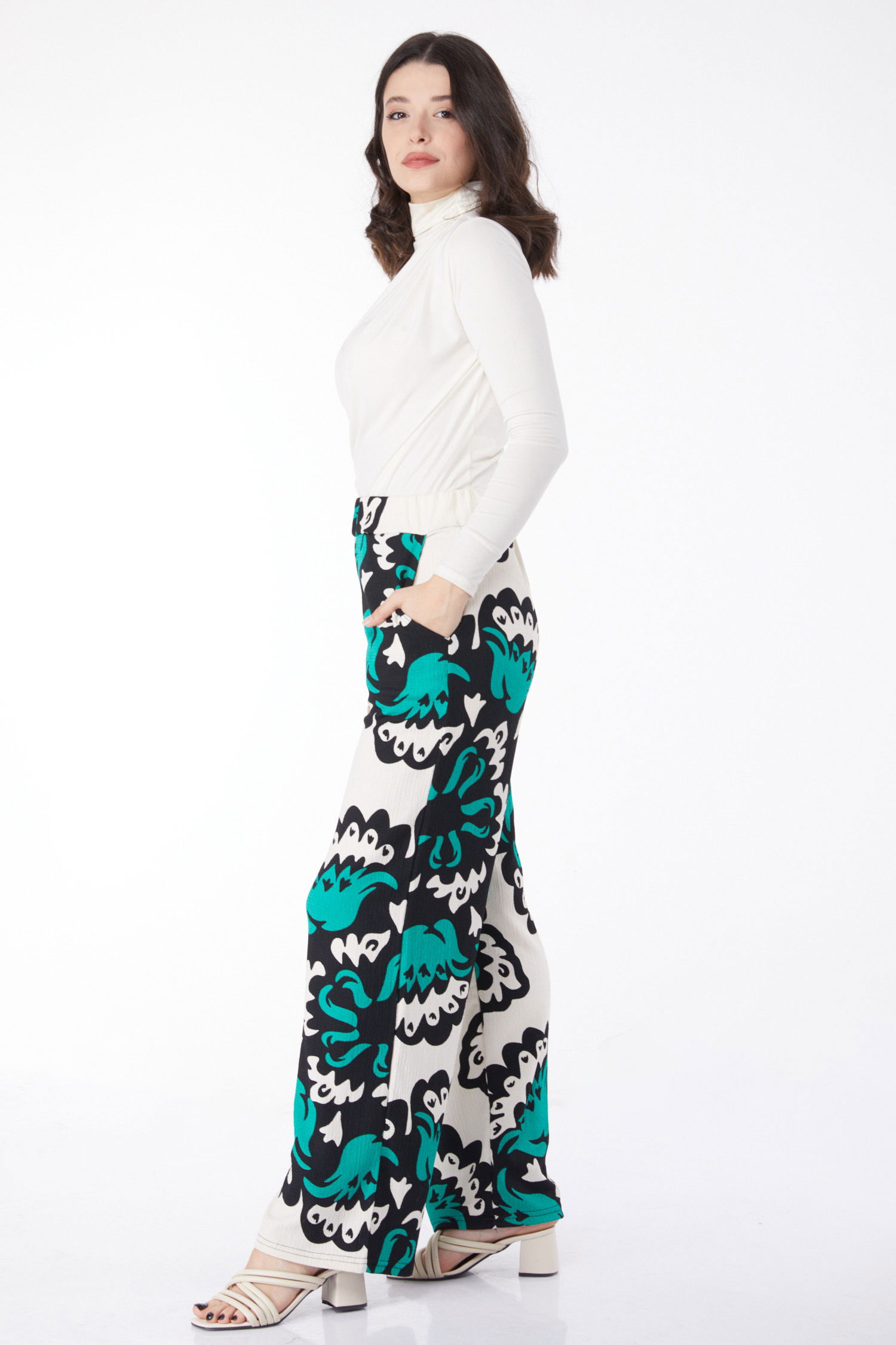 Desenli Pantolon Yesil - 25157 - 3