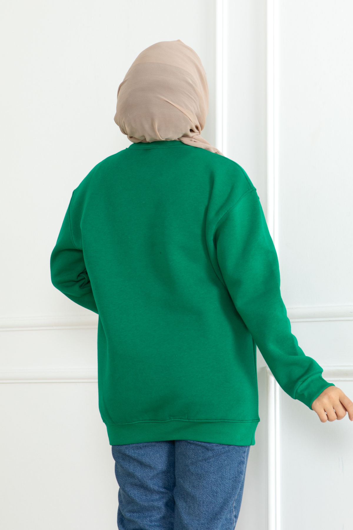 Kadın Bisiklet Yaka Salak Sweatshirt Yesil - 26617 - 4