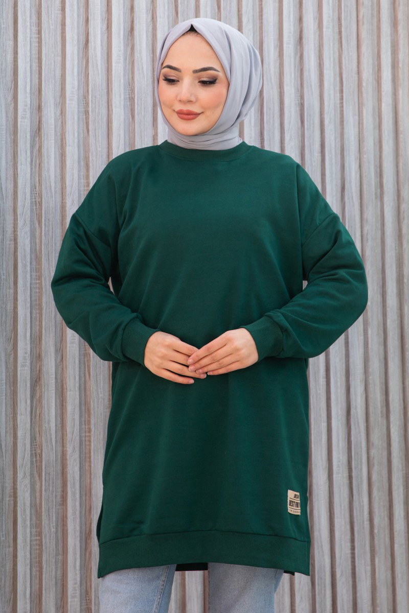 Düz Orta Kadın Zümrüt Armalı Tunik - 26568 - 3
