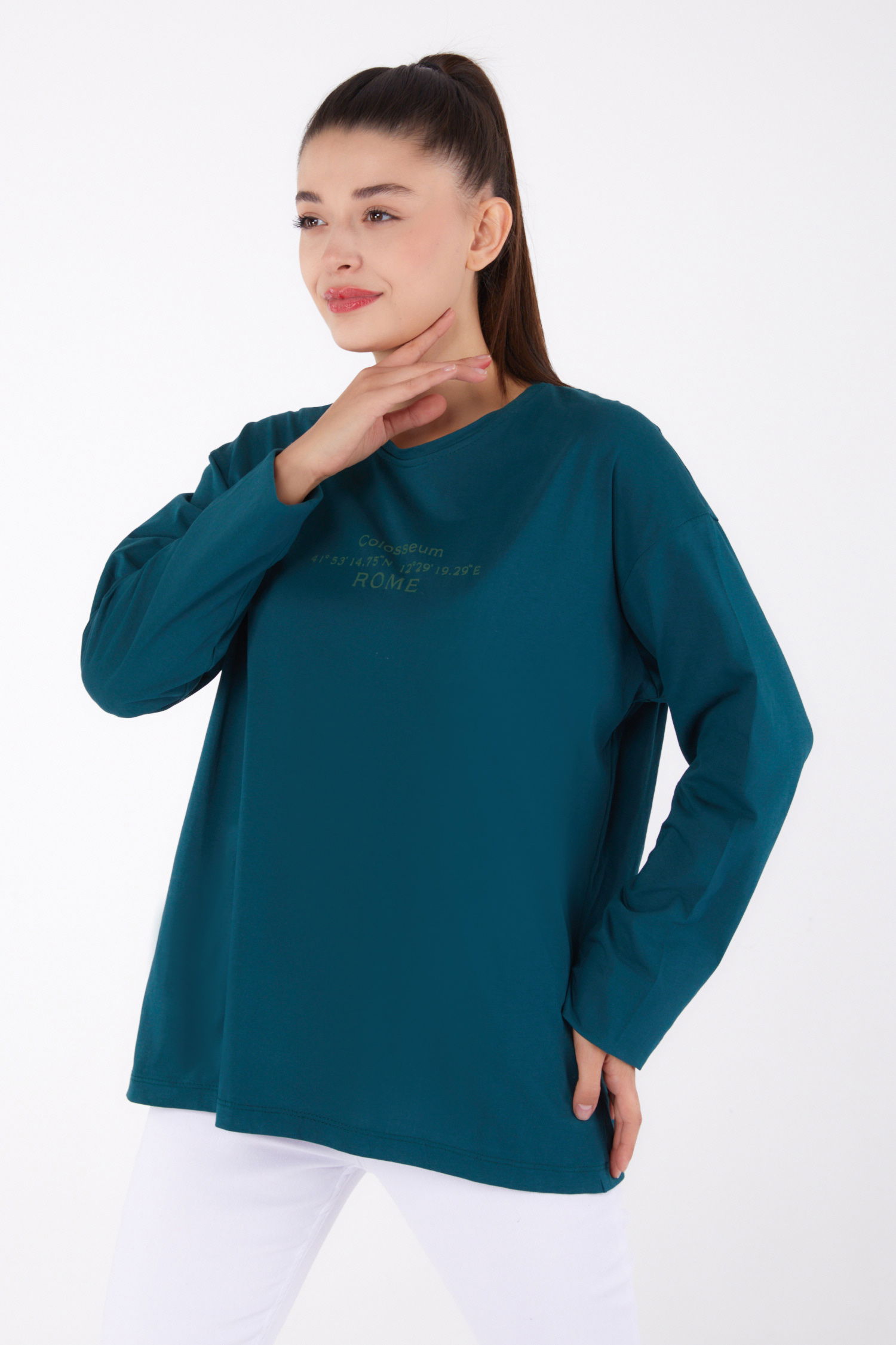 Baskılı Sweat Zümrüt - 26264 - 1