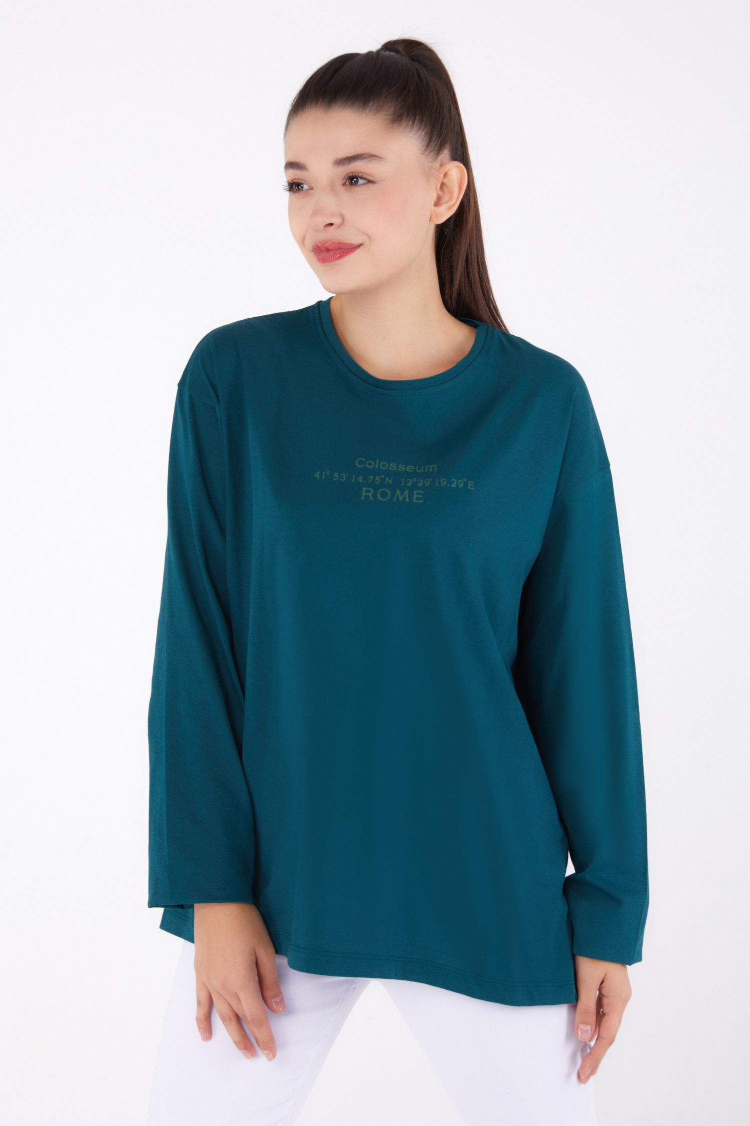 Baskılı Sweat Zümrüt - 26264 - 2