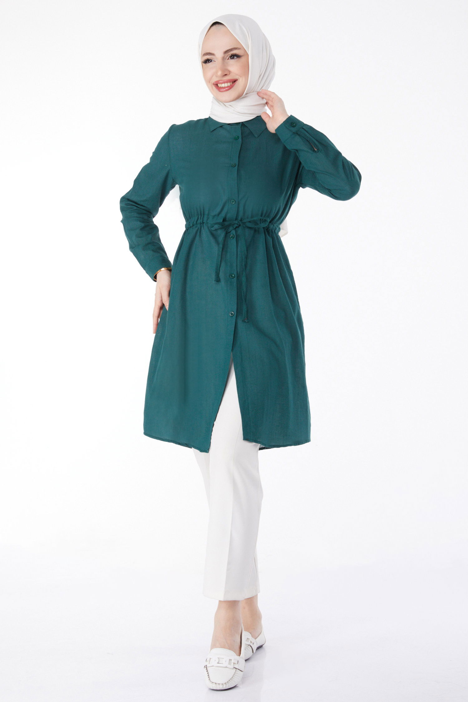 Beli Tünel Detaylı Tunik Zümrüt - 13157 - 1