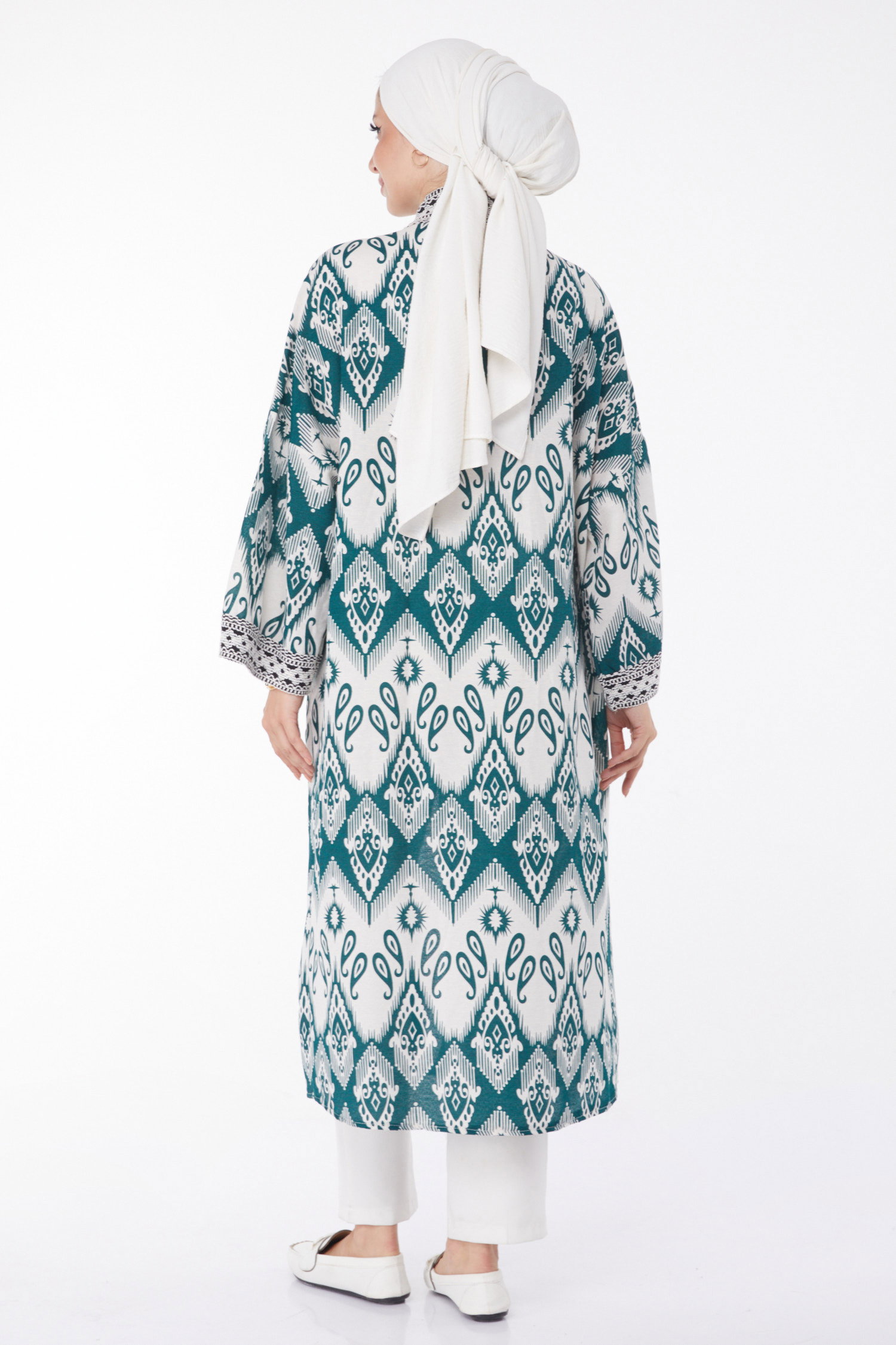Düz Orta Kadın Zümrüt Desenli Kimono - 13231 - 5