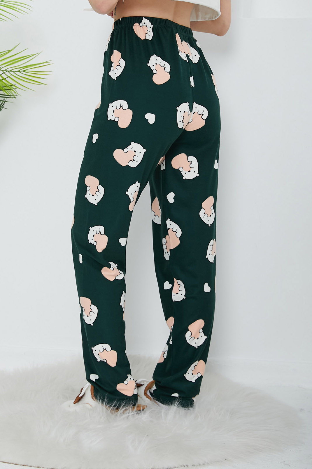 Düz Orta Kadın Zumrut Desenli Pijama Altı - 26664 - 3